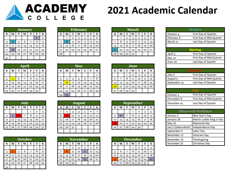 Academic Calendar Fall 2021 August 30 December 14 2021 Semester Breakdown. 