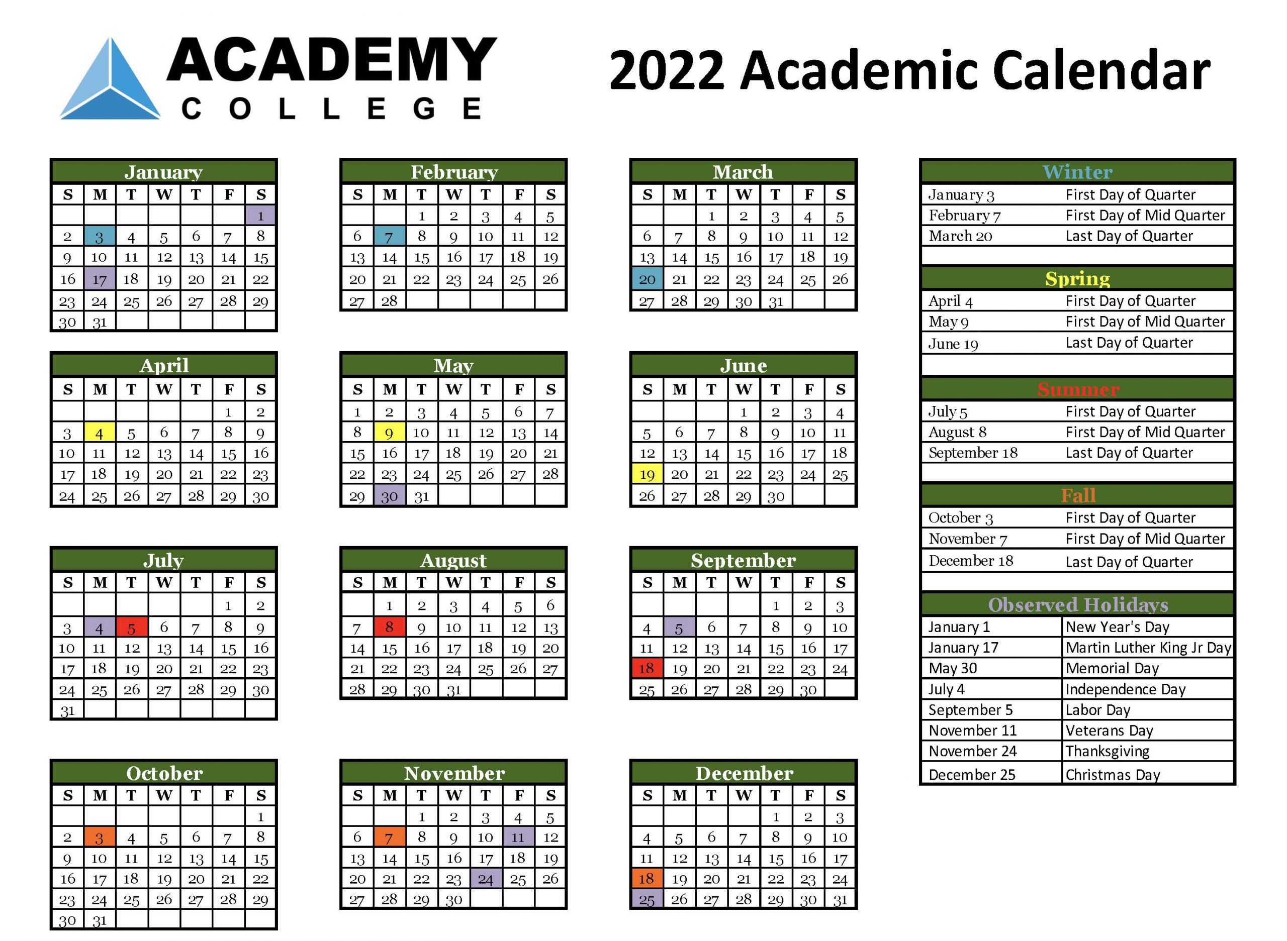 Calendar - Academy College